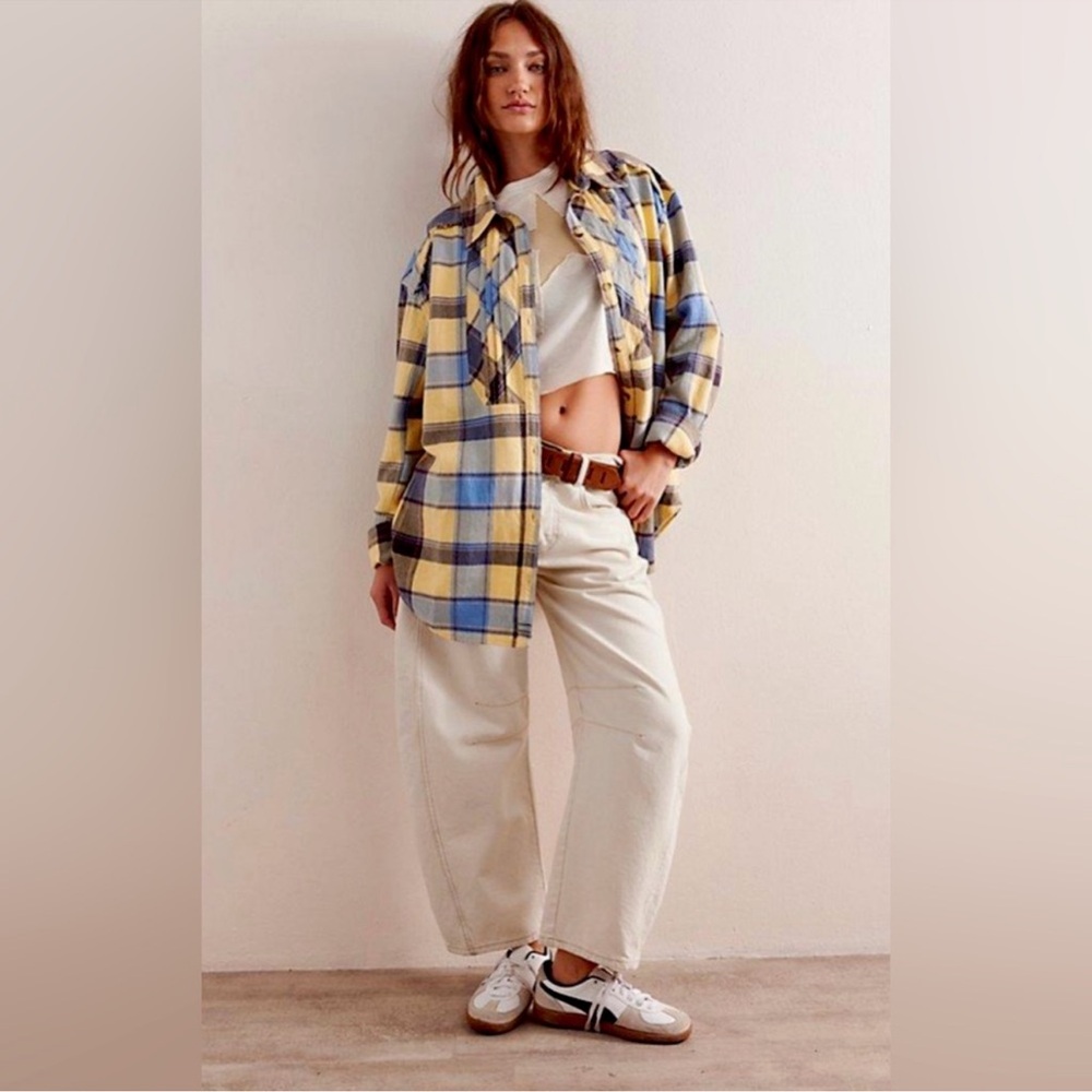 Free People Layla Plaid Shirt We The Free Yellow Combo